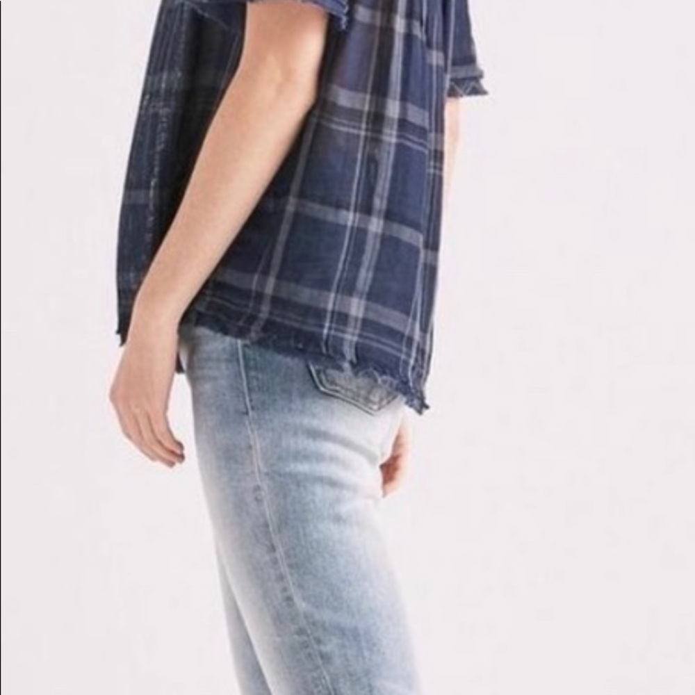 NWT Lucky Brand off shoulder blue plaid top - Picture 3 of 5